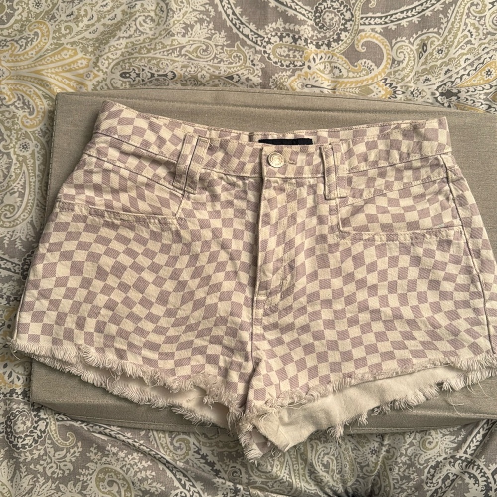 Light purple and white checkered Jean shorts